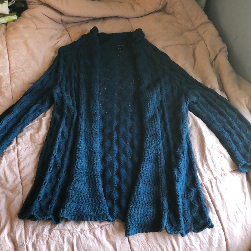 blue cardigan